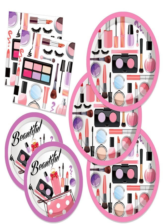 CC HOME Spa Makeup Birthday Paper Plates Napkins Cosmetic Disposable Tableware Set Party Supplies Spa Makeup Theme Dinnerware Serves 24 Guests for Audlts Kids Baby Shower Birthday 88PCS - Image 1